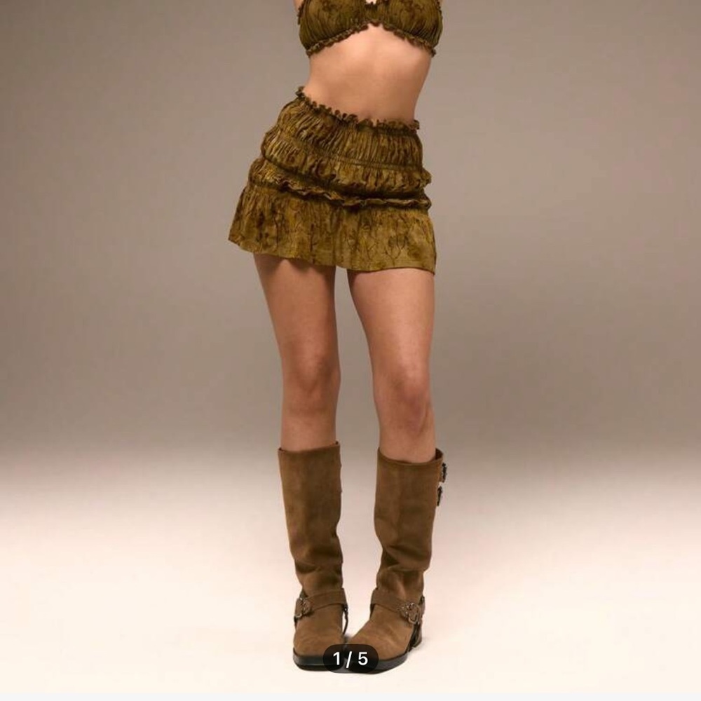 Olive Green Ruffled Mini Skirt